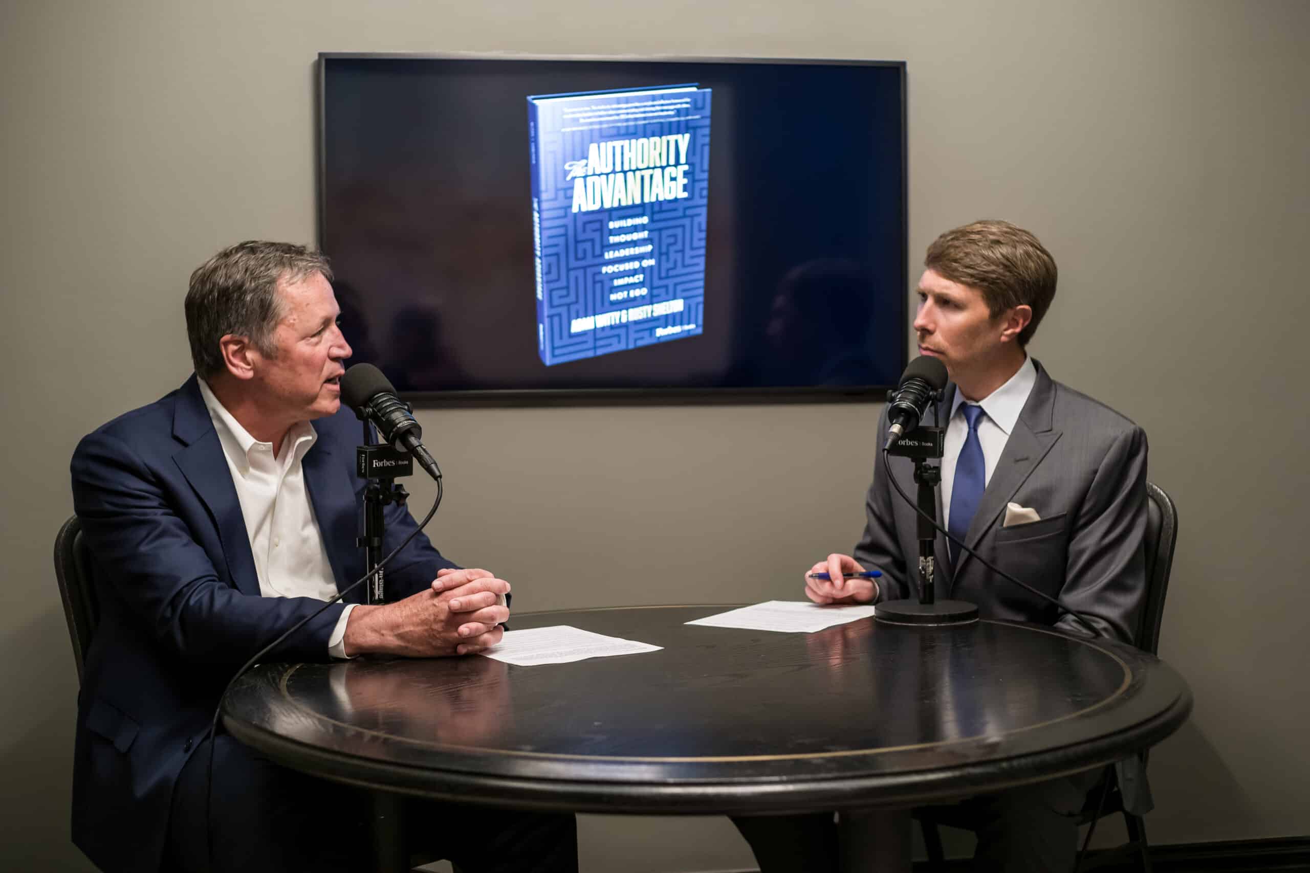 adam witty interviewing mike federle for forbes books podcast